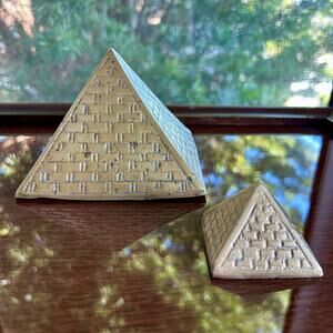 Vintage Brass Pyramid Sculpture Pair, Egyptian Style Decor